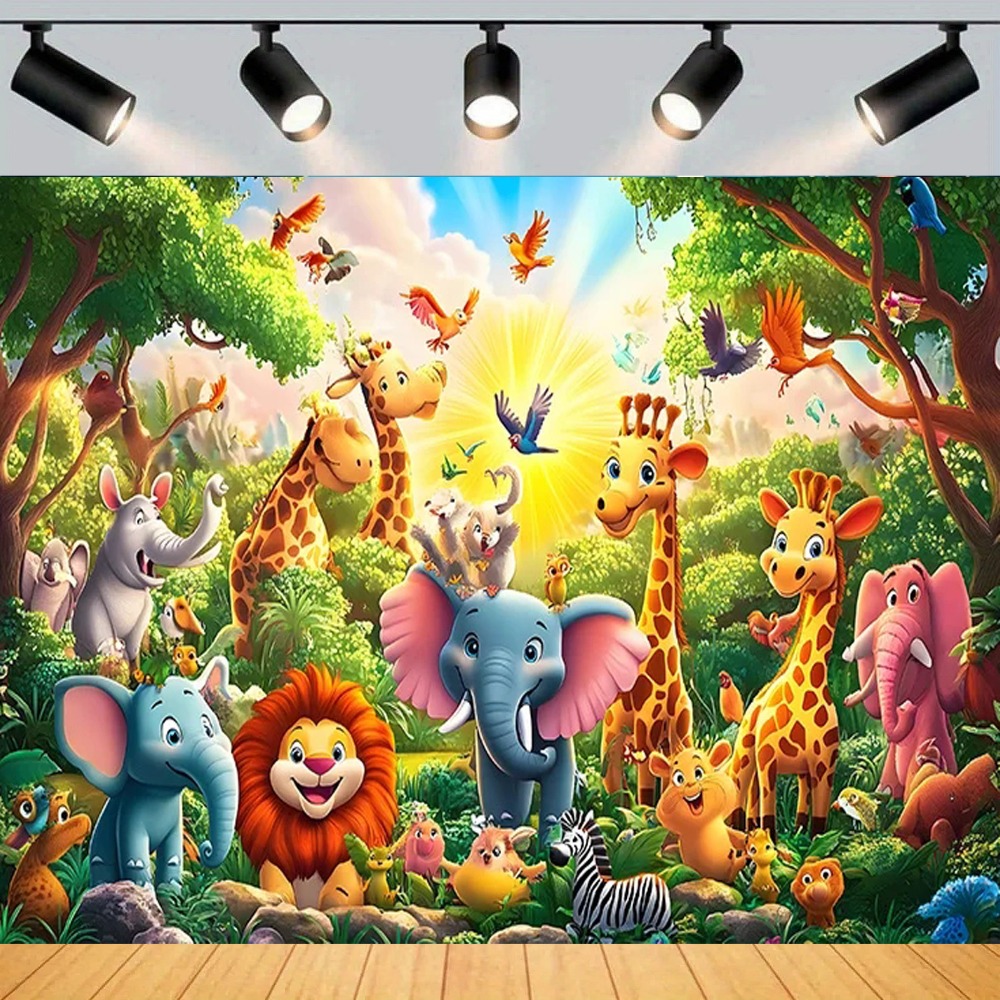 Photography Zoo - Bunter Wildtier-Zoo Giraffen-Elefanten-Themen-Banner-Hintergrund, Kindergeburtstags-Party-Dekoration Fotografie-Hintergrundstoff