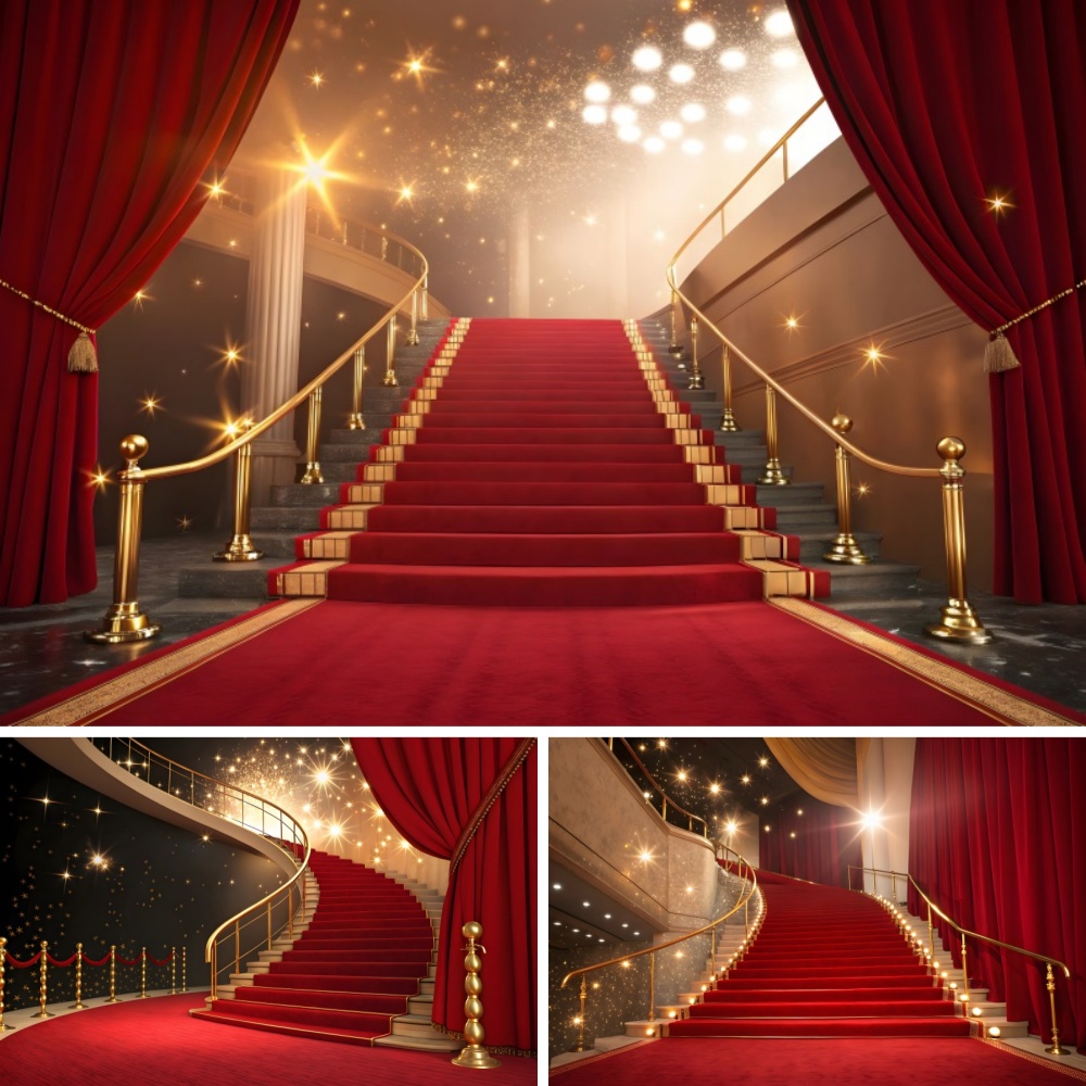 Photography Award - Roter Teppich Treppenhaus-Hintergrund Samtvorhänge Glitzer Fotografie-Hintergrund